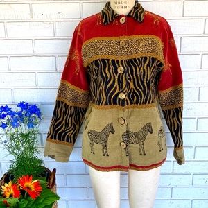 Earth Sea and Sky Cotton Blazer Tapestry Safari Zebra   Themed Jacket Africa
